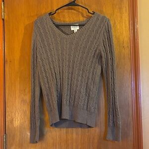St John's Bay Tan Cable Knit V-Neck Sweater
